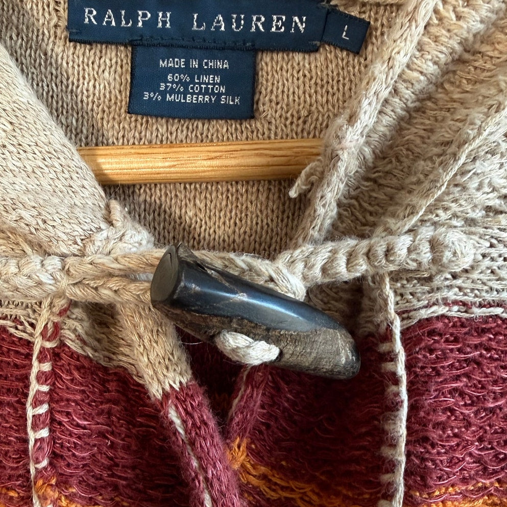 Vintage Ralph Lauren Southwestern Hooded Knit Toggle Cardigan