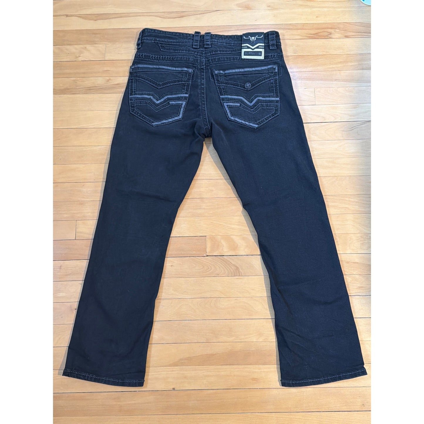 Platini Size 34 Black Triple Threaded Bootcut Mens Jeans