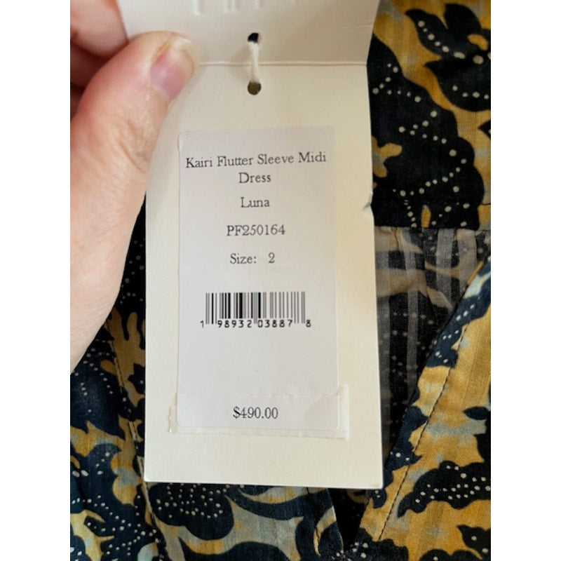 Ulla Johson Kairi Flutter Sleeve Midi Dress Luna Size 2 - NWT