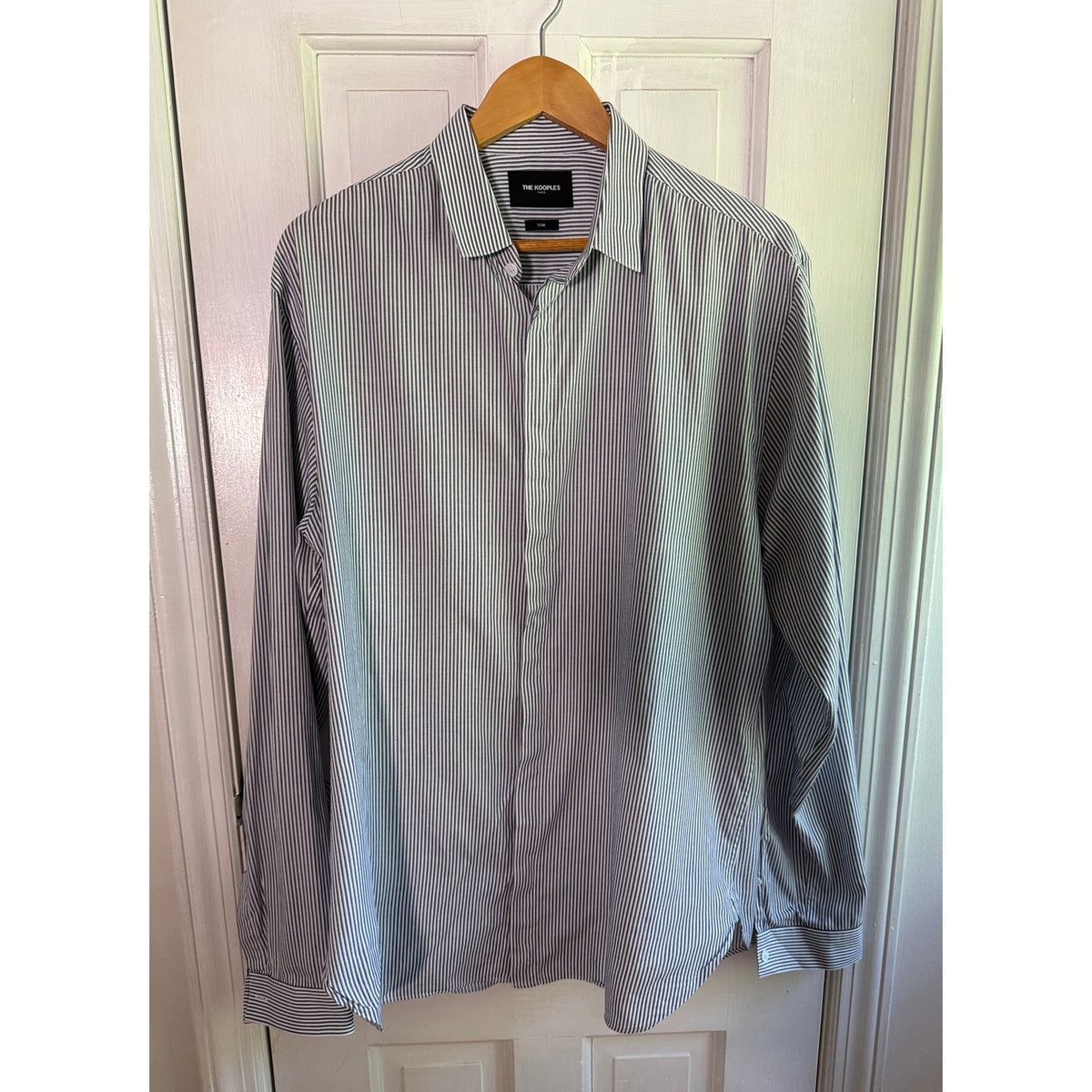 The Kooples Paris Slim Fit Striped Cotton Button Down Luxe Workwear XL