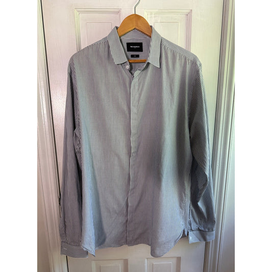 The Kooples Paris Slim Fit Striped Cotton Button Down Luxe Workwear XL