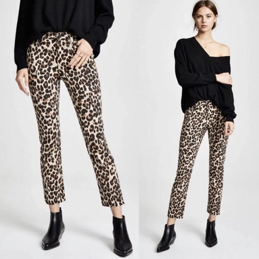 Paige Hoxton Ankle High Rise Pink Leopard Print Jeans Size 29 Raw Hem | NWT