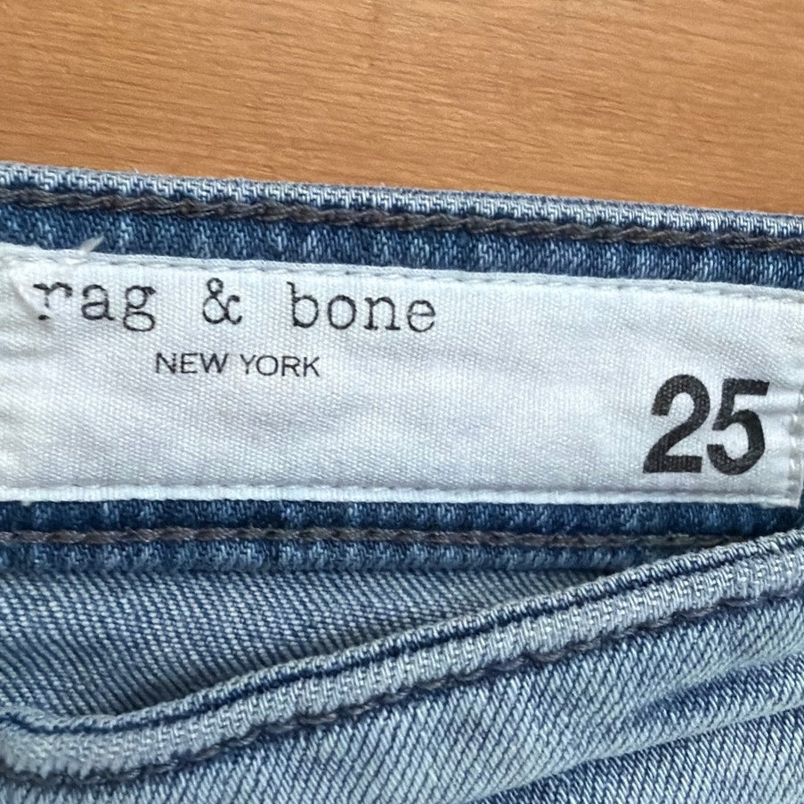 Rag & Bone Size 25 Light Wash Kinsely Low Rise Flare Distressed Hem Jean