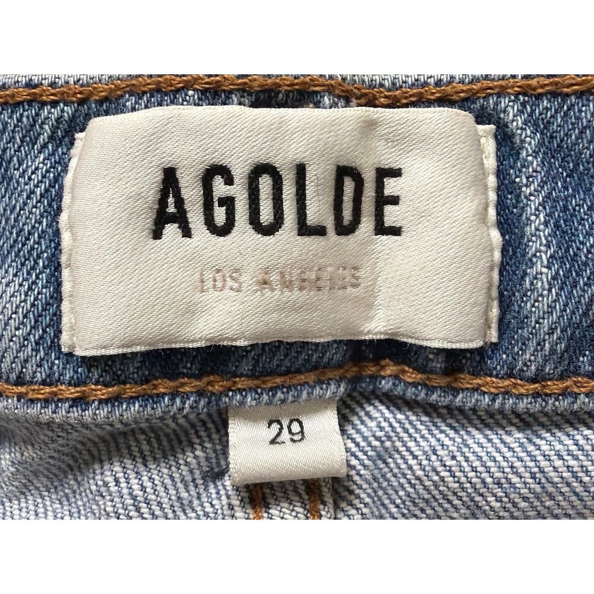 AGOLDE Straight Leg Button Fly Jeans Women’s Size 29 Distressed Hem Blue Denim