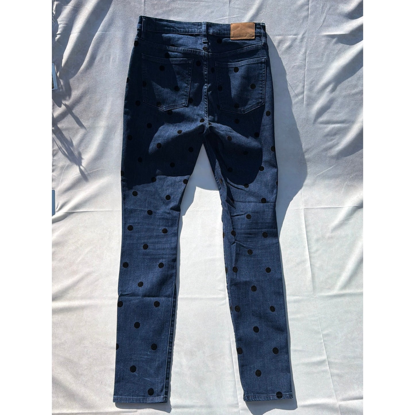 J. Crew Size 29T Dark Wash High Rise ToothPick Style Jean with Black Polka Dots