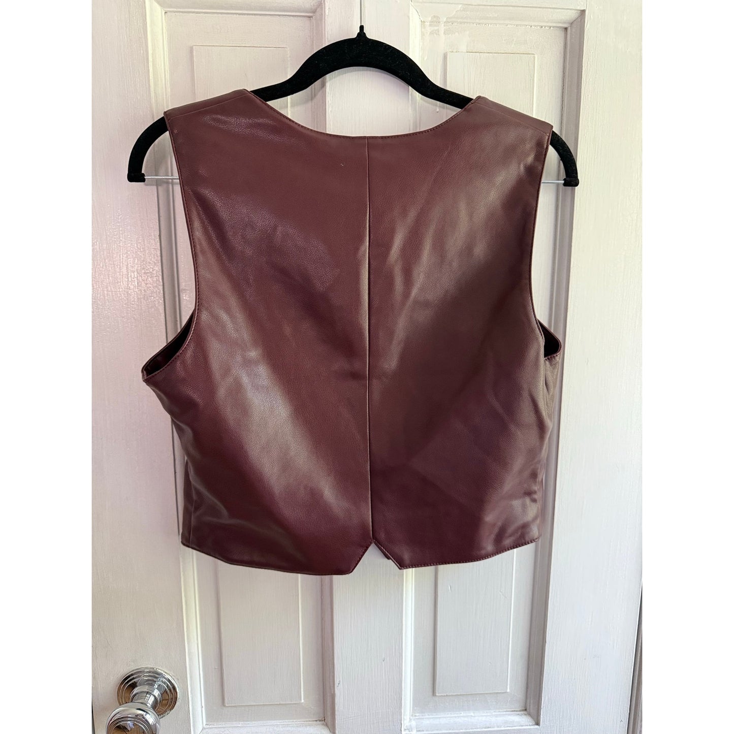 7 For All Mankind NWT Burgundy Faux Leather Moto Vest Jacket Women's Size M