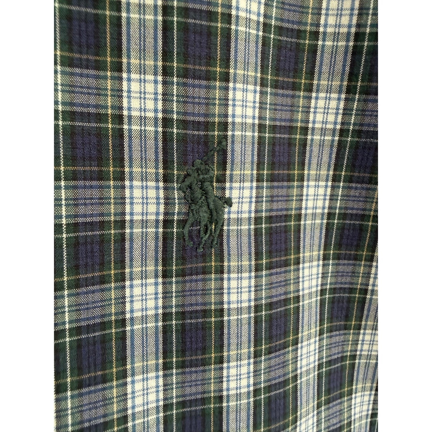 Vintage Polo Ralph Lauren Button Down Green White Plaid Shirt 16.5/XL