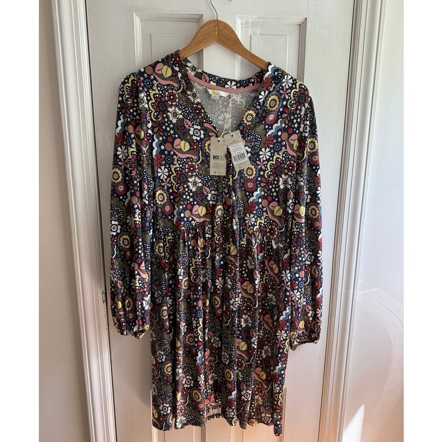 Boden Dress Size UK12R/US8R  Paisley Floral Knit Mini Long Sleeve NWT