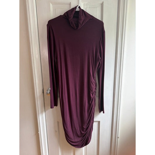 Halogen Size L Magenta Purple Scrunched Long Sleeve Mock Neck Dress