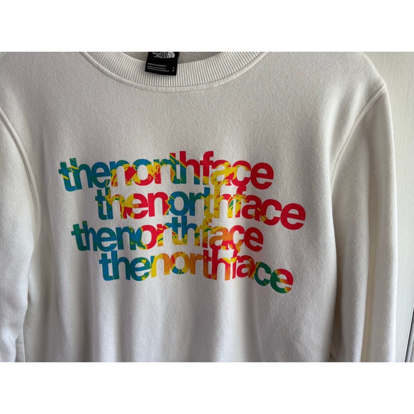 The North Face White Rainbow Logo Sweatshirt Pullover Size S EUC