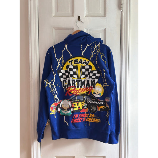 Vintage Fair South Park Team Cartman Racing Blue Pullover Hoodie Graphic Sweatshirt M