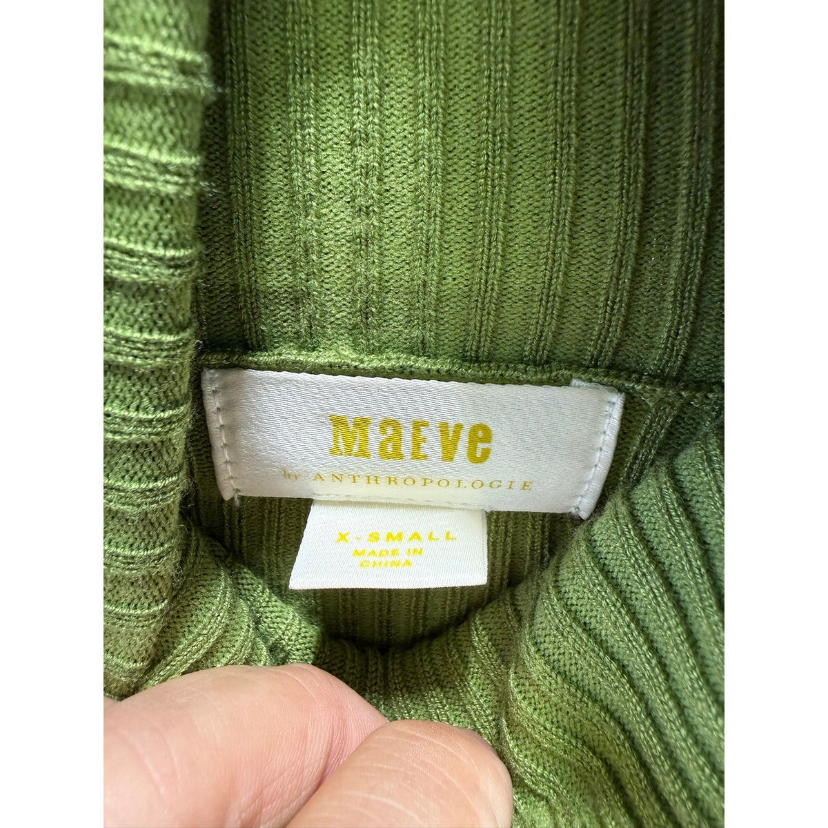 Maeve Anthropologie Ribbed Turtleneck Sweater Chartreuse Green Slit Cuff XS Extra