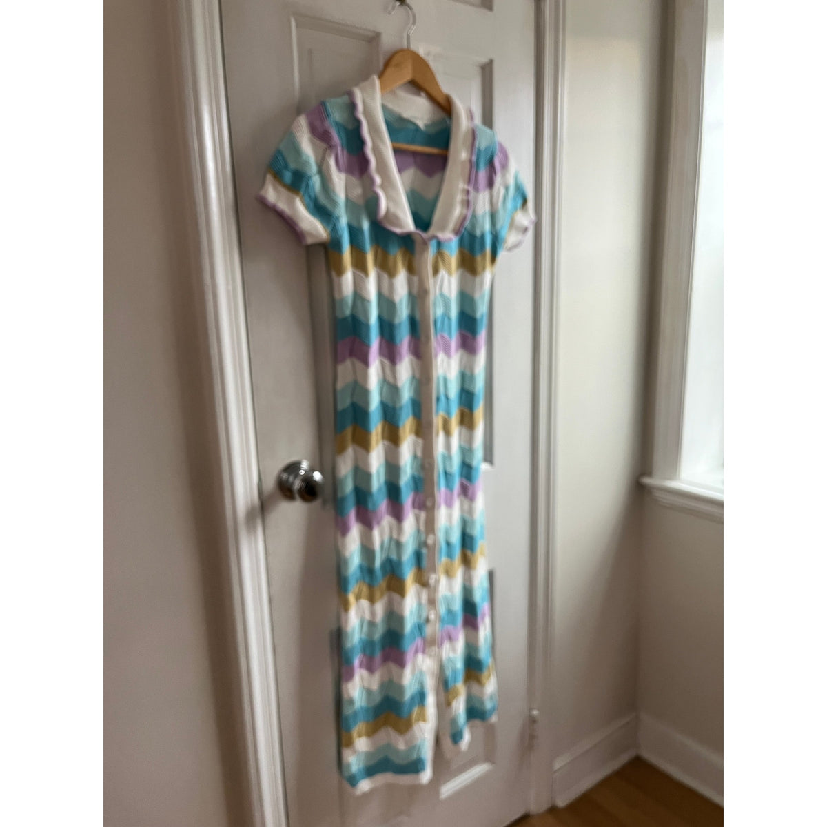 Mable Striped Crochet Midi Dress Multi Color Chevron Knit Sz Medium