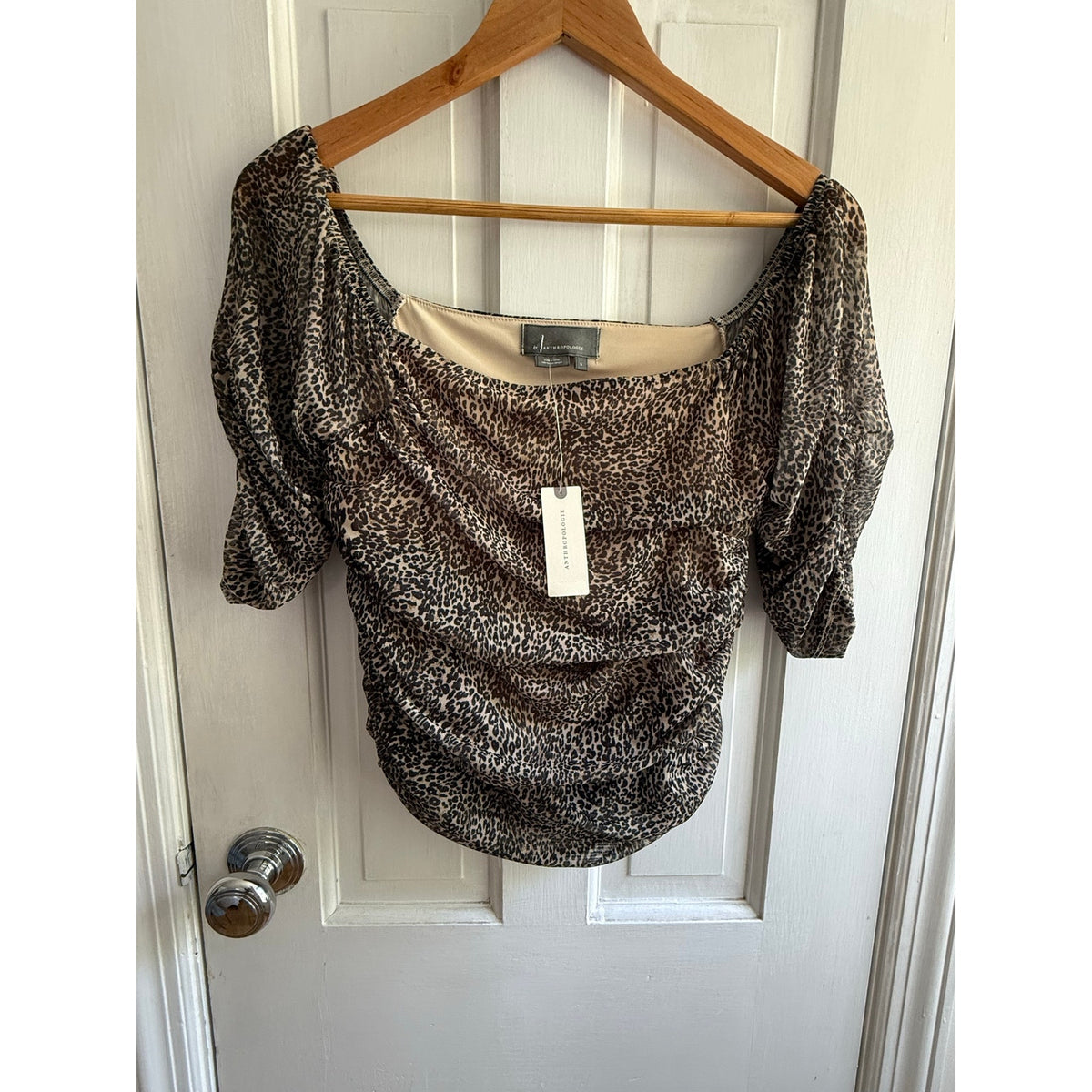 NWT Anthropologie Cheetah Print Ruffled Top S Small Animal Pattern Blouse New
