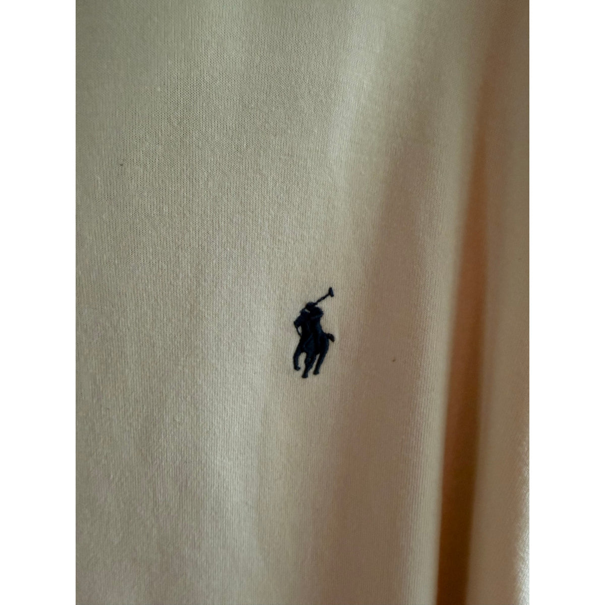 Polo Ralph Lauren Men's M Cream Long Sleeve Knit Shirt Navy Blue Pony EUC