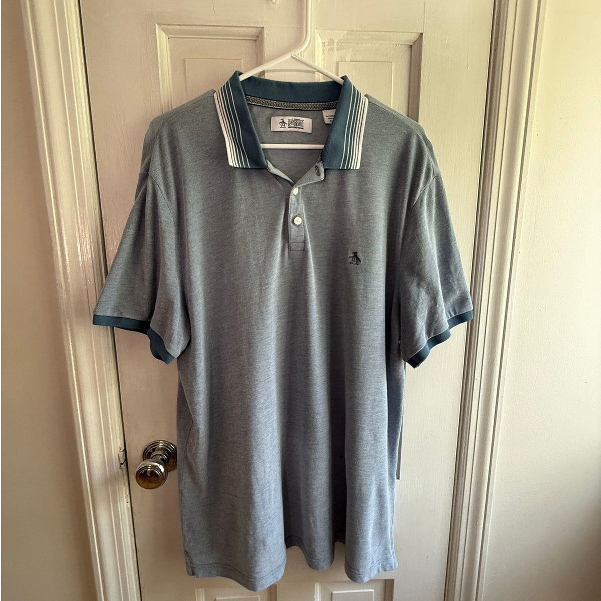 Original Penguin Light Blue Polo Shirt White Piping Size XL