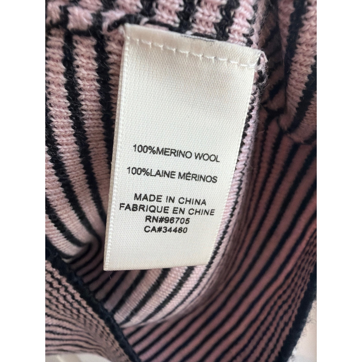 NWT Rebecca Taylor Pink Black Striped Ruffle Neck Merino Wool Sweater M
