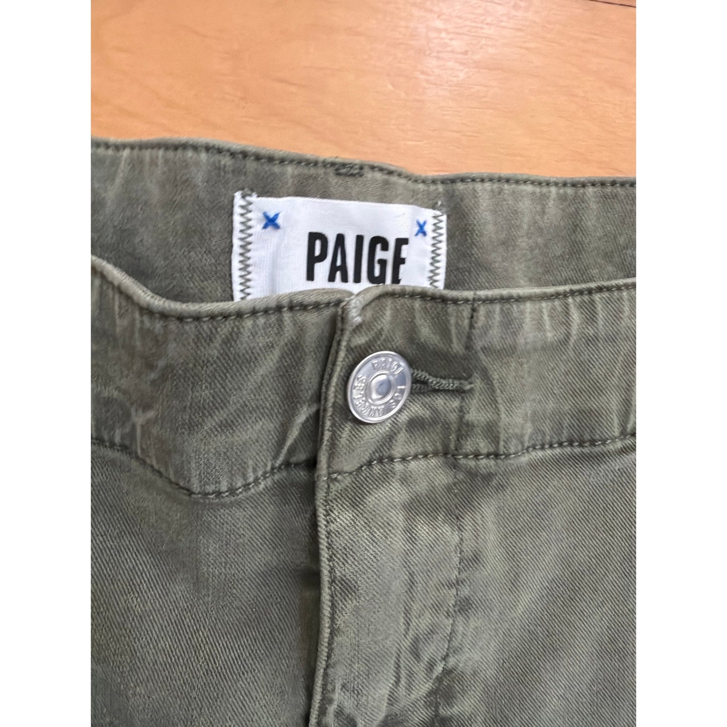 Paige 31 High Rise Military Green Straight Leg Jeans