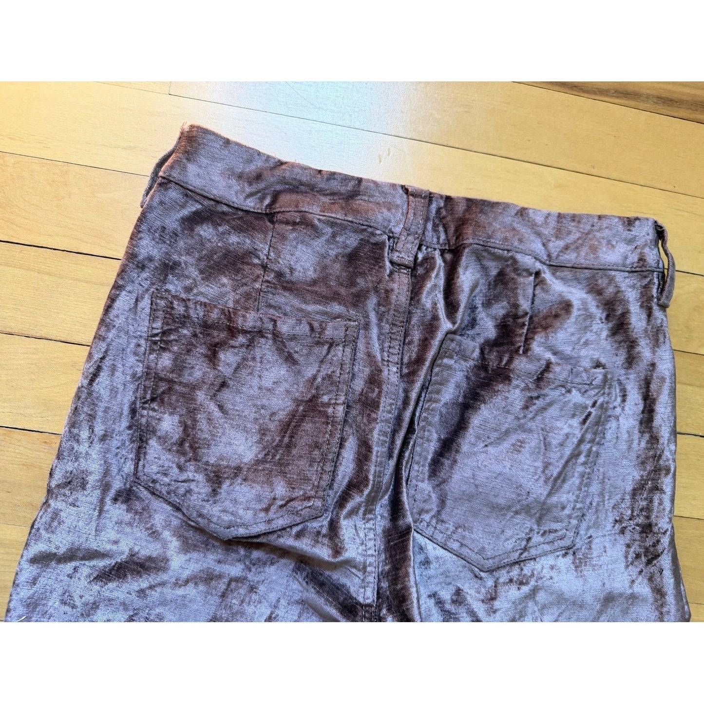Free People Shiny Crushed Velvet Slim Flare Crop Pants 25 Brown Metallic EUC