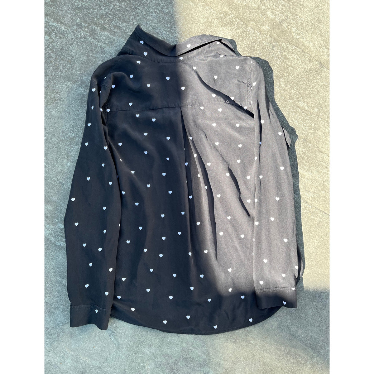 L'Agence Nina Heart Print Button Down Shirt Black White Blouse Medium
