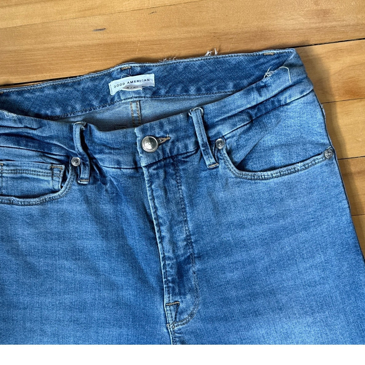 Good American Good Straight Ripped Frayed Ankle Jeans Size 4/27 EUC