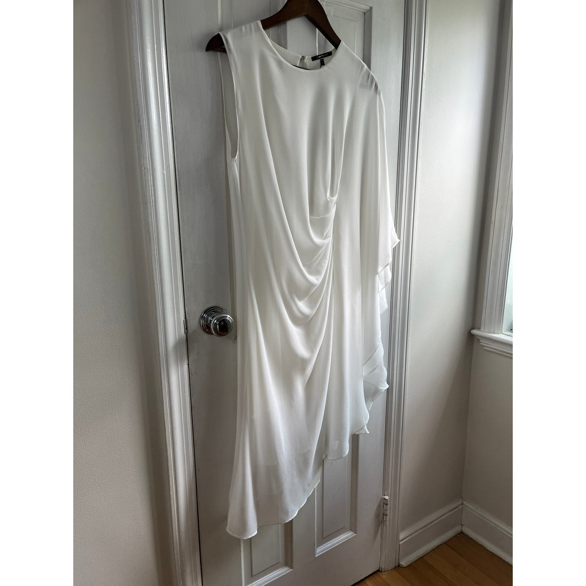 Kobi Halperin NWT Sheila One Sleeve Asymmetric Chiffon Dress Ivory XS