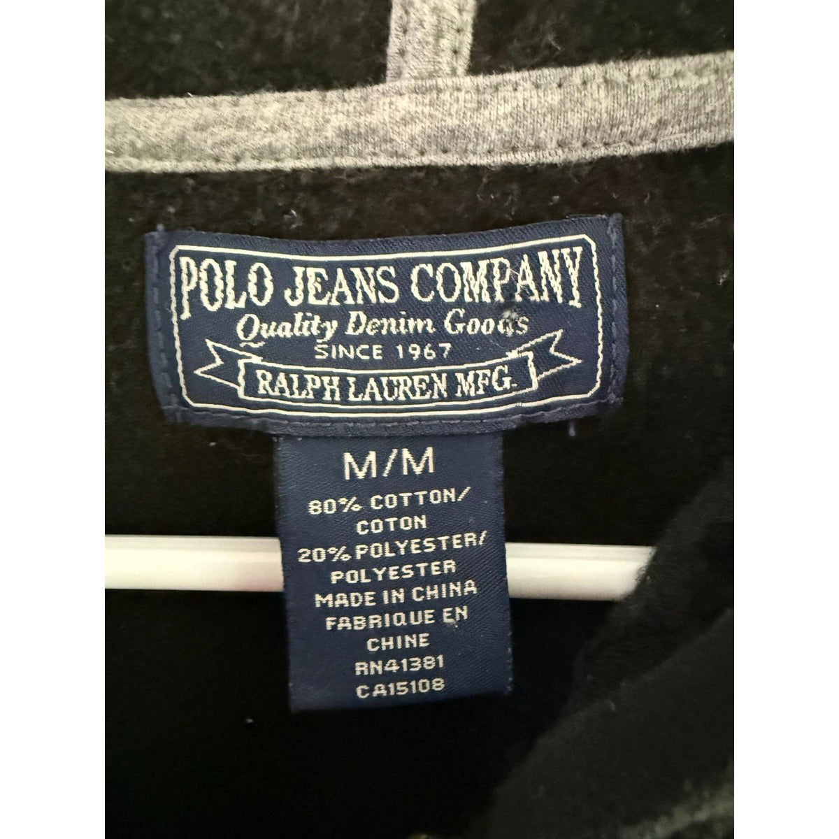 Vintage Polo Ralph Lauren Jeans Black Zip Up Hoodie Size Medium