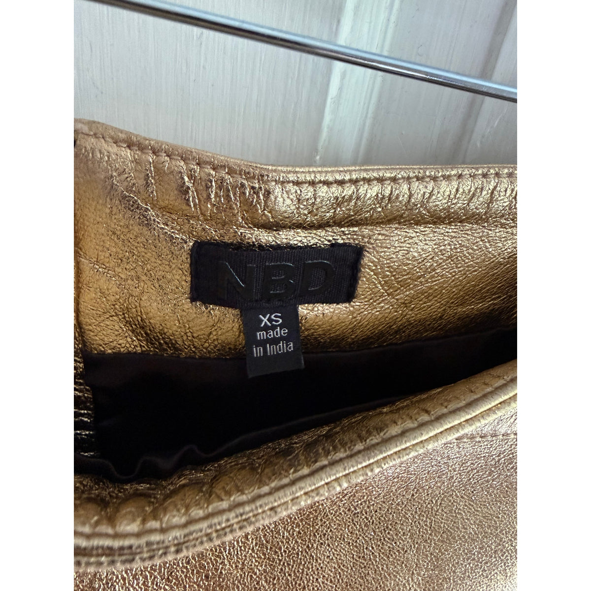 Title: NBD Gold Metallic Genuine Leather Mini Skirt Size XS EUC