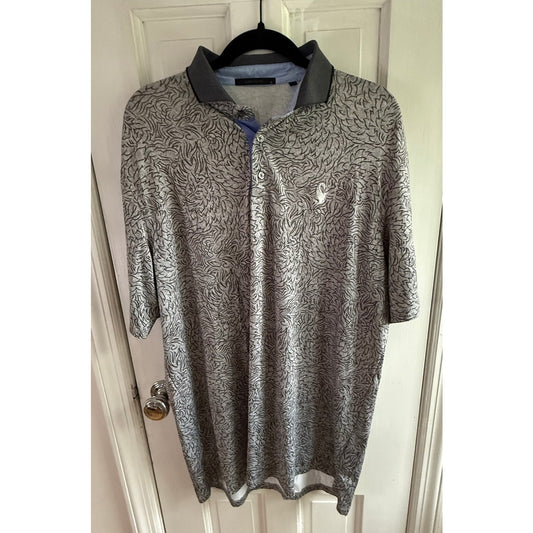 Greyson Clothiers Golf Polo Large L Wolf Print The Shadows Grey AOP EUC