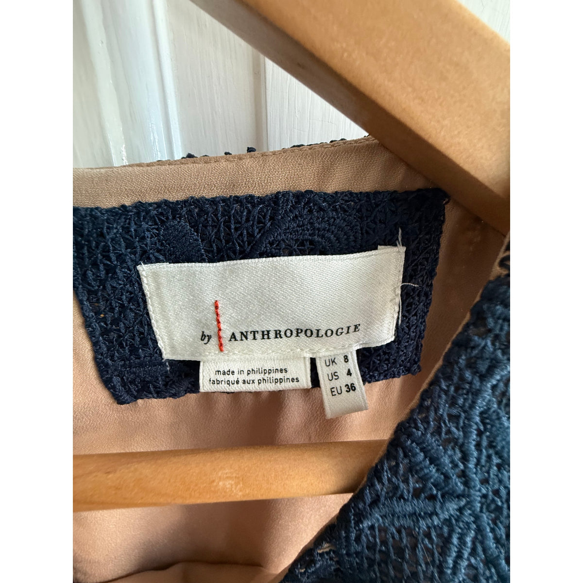 Anthropologie Georgia Lace Mini Dress Navy Blue Nude Size 4 EUC Skater Fit & Flare