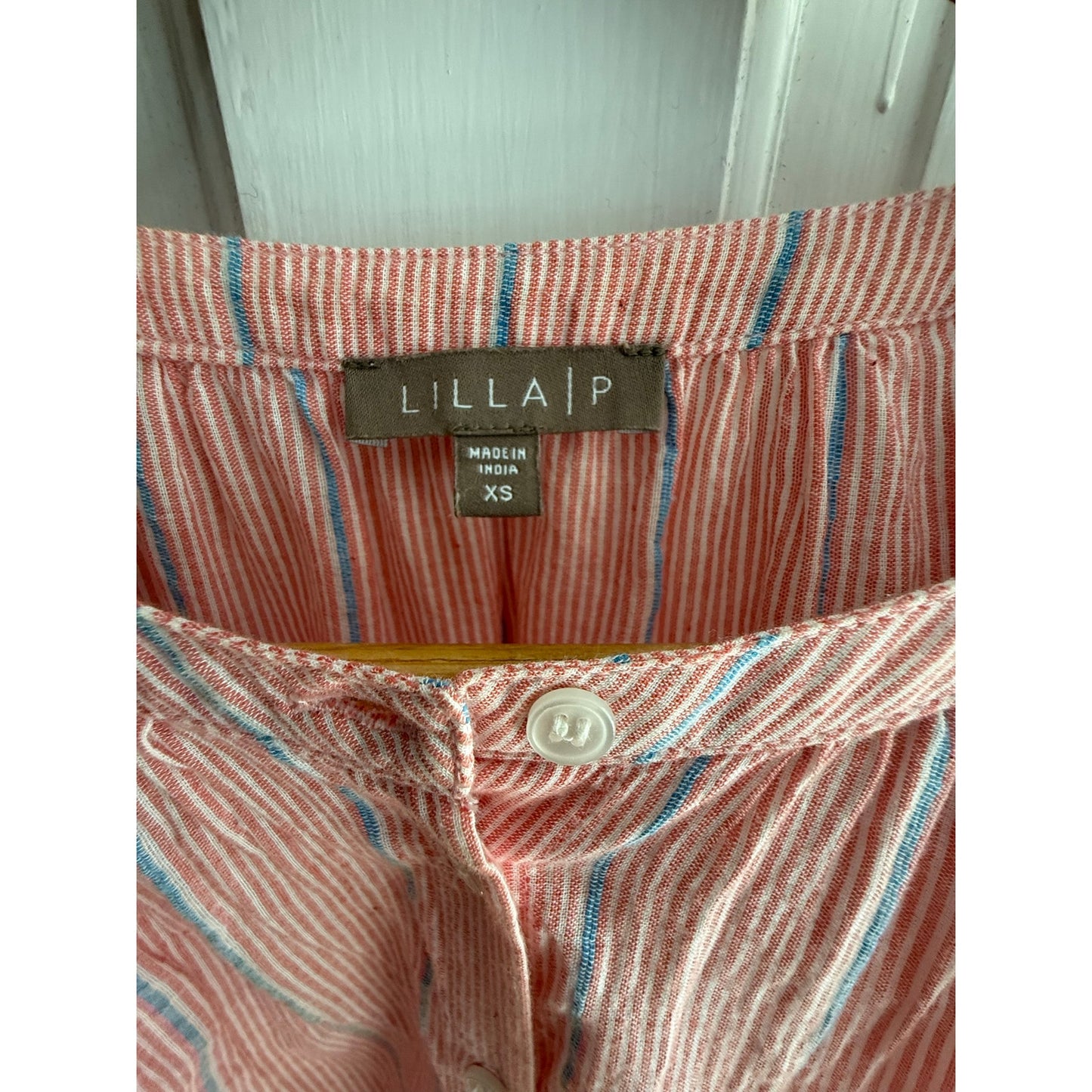 Lilla P Women's Size XS Peach & White Striped Short Sleeve Blouse