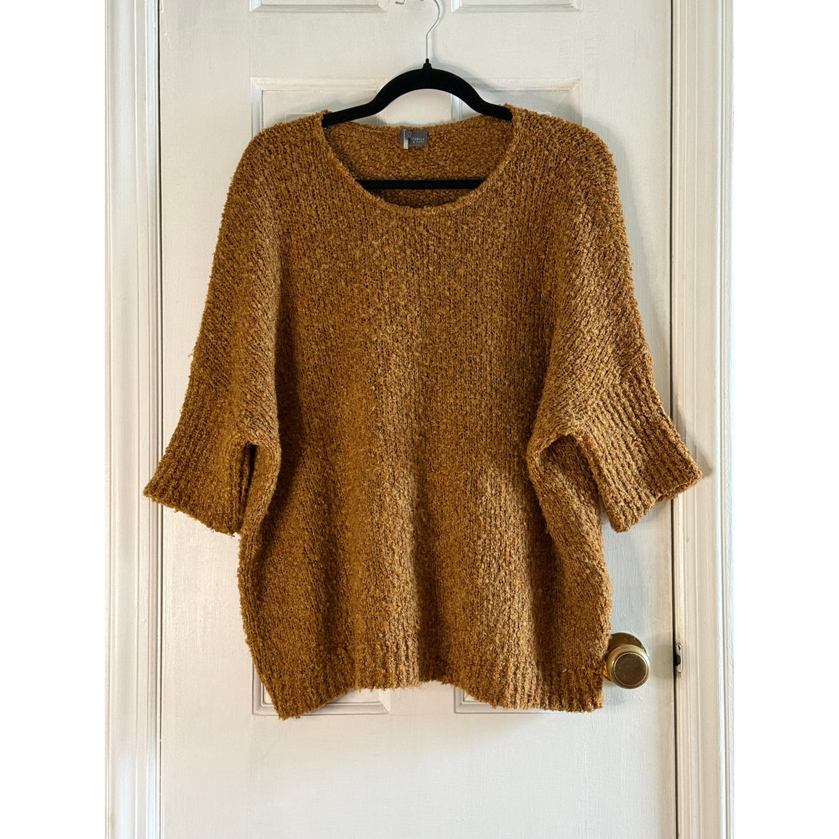 Sparkle Fade Womens Square Golden Brown Short Sleeve Sweater Small