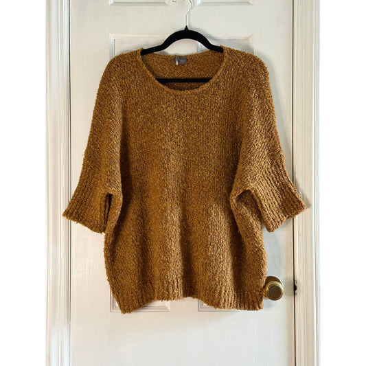 Sparkle Fade Womens Square Golden Brown Short Sleeve Sweater Small