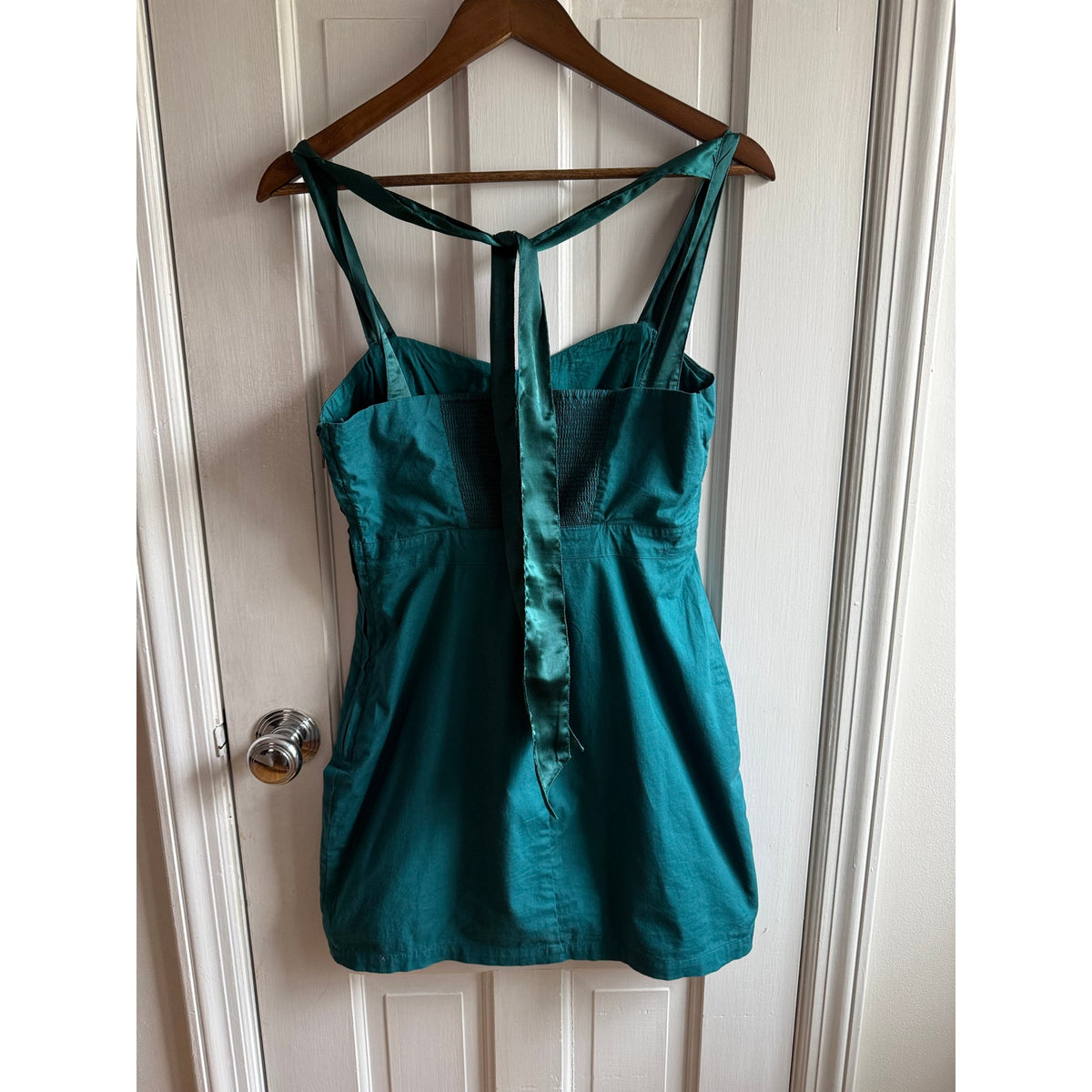 Free People "Ocean" Teal Beaded Mini Dress - Black Floral Embroidery EUC Size 2