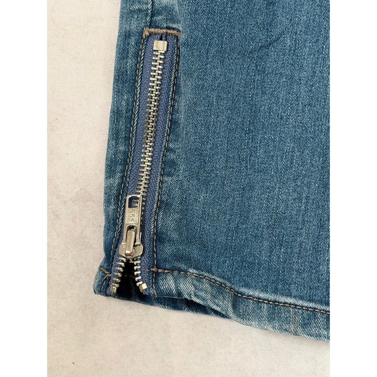 Free People Moto Ribbed Button Fly Skinny Jeans Blue Ankle Zip Size 29