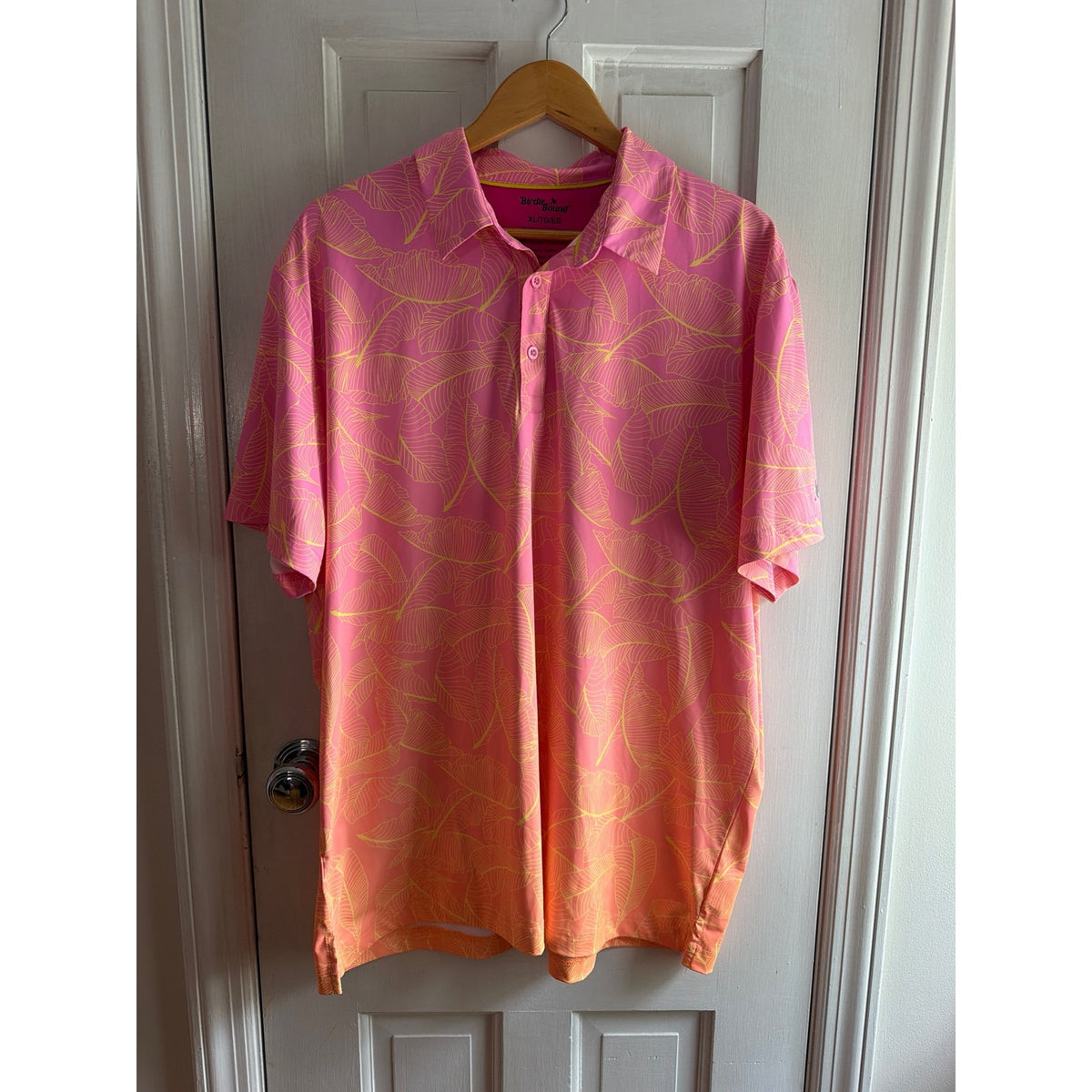 Birdie Bound Pink Orange Palm Leaf Gradient Golf Polo Shirt XL