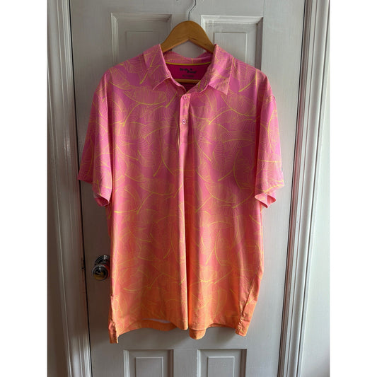 Birdie Bound Pink Orange Palm Leaf Gradient Golf Polo Shirt XL
