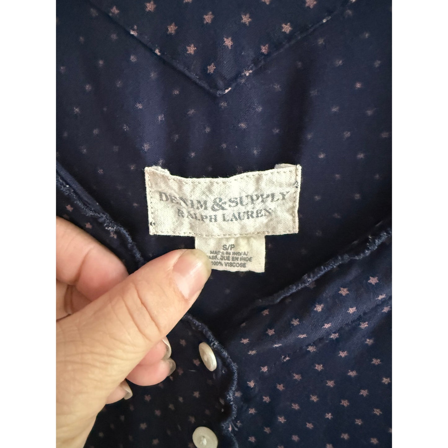 Denim & Supply Ralph Lauren Babydoll Dress Navy Star Polka Dot Print Size S