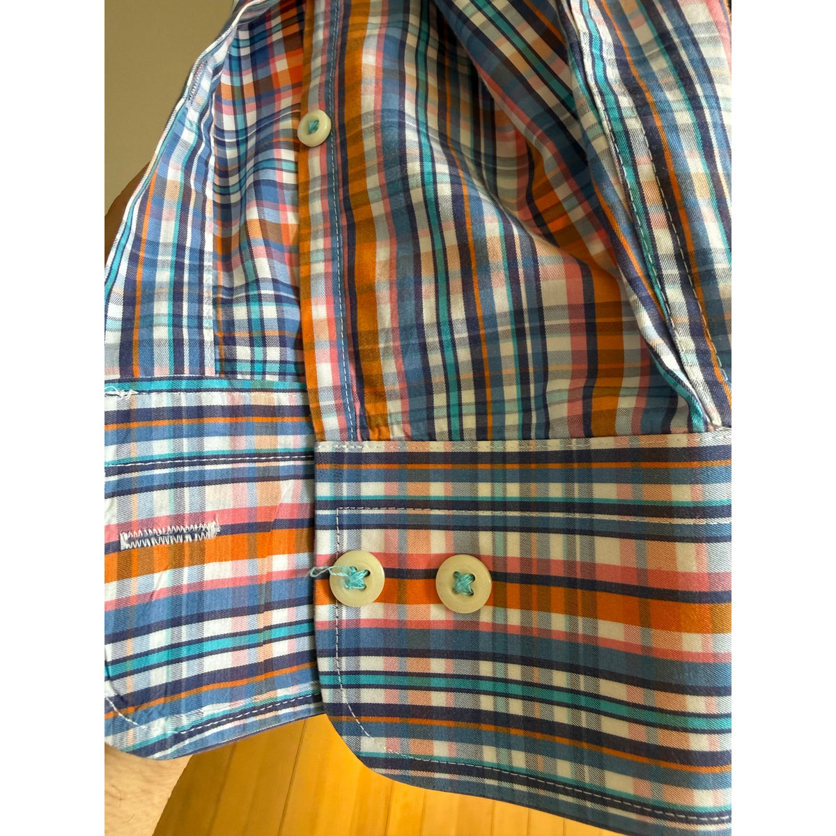 Vintage Peter Millar Crown Shirt Men's Medium - Blue & Orange Plaid - EUC