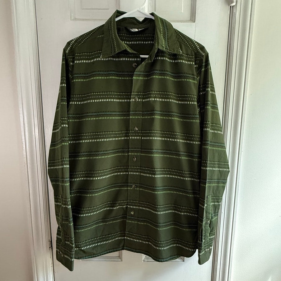 The North Face Men Small Green Western Pearl Snap Button Down Shirt EUC Outdoor