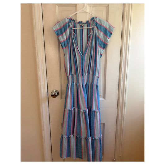 Rails Womens Size S Blue Pink Striped Linen Blend Midi Dress Amellia Summer EUC