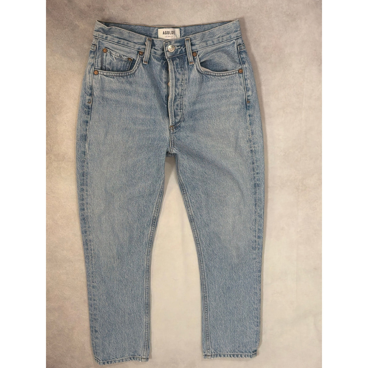 AGOLDE Straight Leg Button Fly Jeans Women’s Size 29 Distressed Hem Blue Denim
