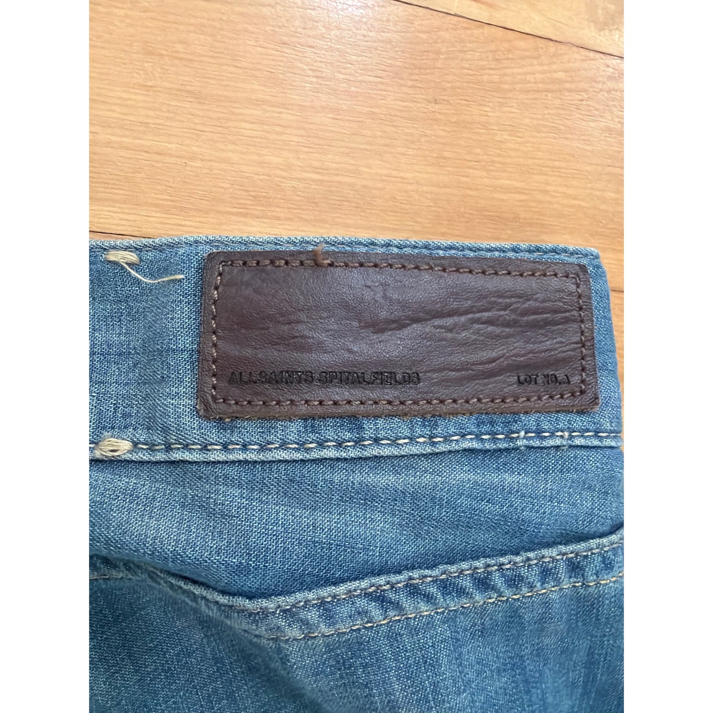 AllSaints Reeves Boyfriend Jeans Size 32 Spital fields Distressed Blue Denim EUC
