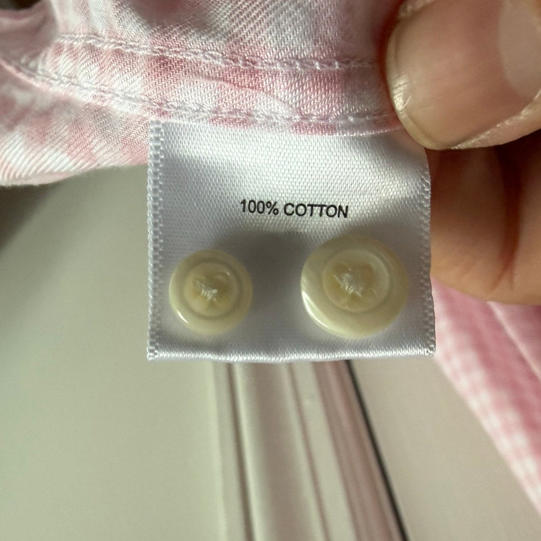 Peter Millar Button Down Shirt Mens XXL Pink White Gingham Check Long Sleeve 2XL