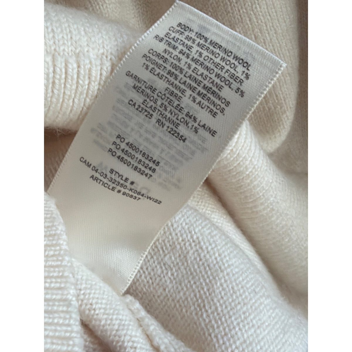 Aritzia Wilfred 100% Merino Wool Mock Neck Knit Sweater Womens Medium Cream
