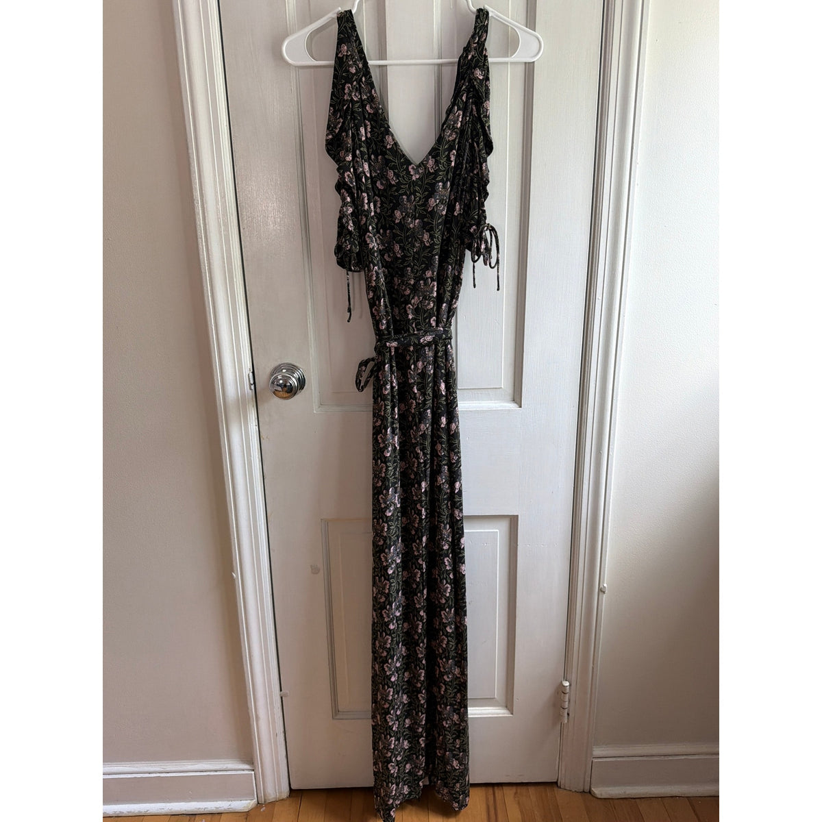 Paige Black Pink Floral Pattern Tie Back Dress Size Large