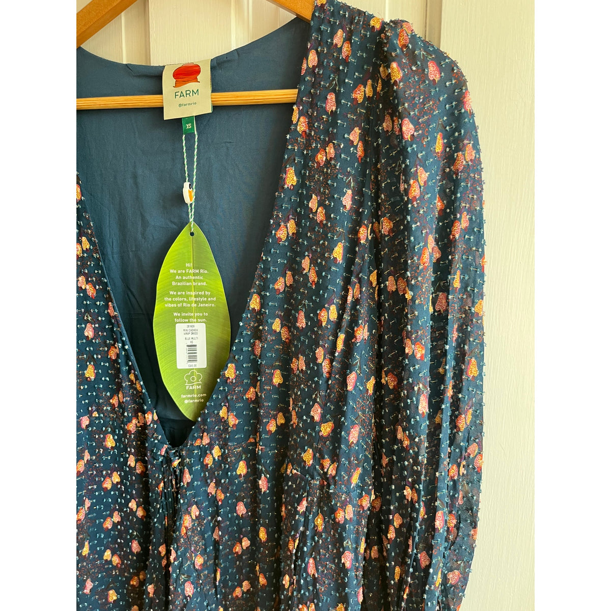 NWT Farm Rio Mini Cashew Wrap Dress Blue Multi Gold Sparkle Shimmer Size XS