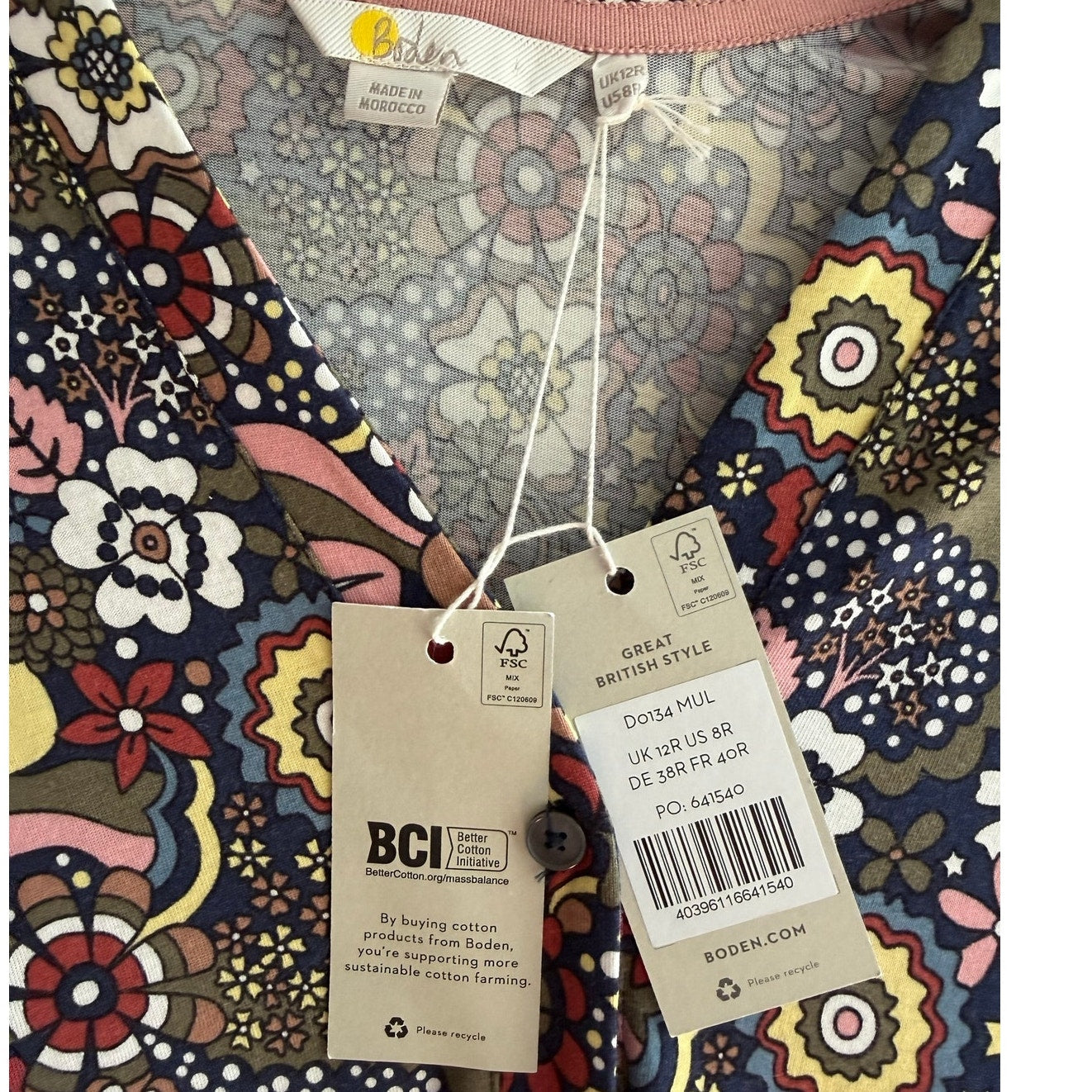 Boden Dress Size UK12R/US8R  Paisley Floral Knit Mini Long Sleeve NWT