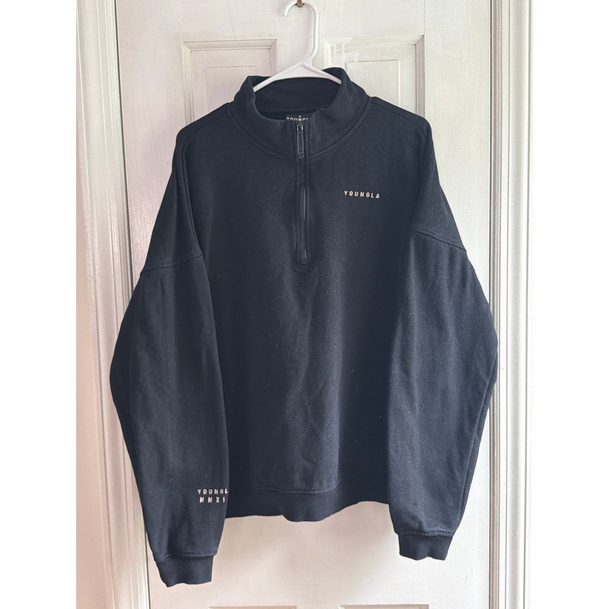 YoungLA 516 Imperial Oversized Quarter-Zip Sweatshirt Black Fleece Pullover L
