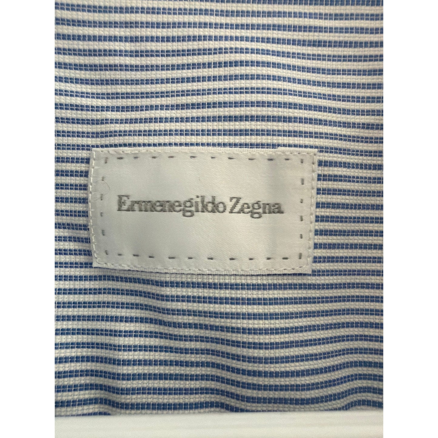 Ermenegildo Zegna Men's Size 44/17.5 Blue White Stripe Pattern Button Up